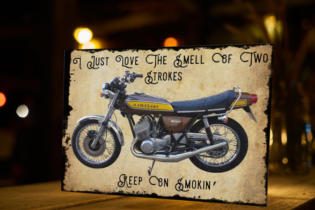 2 Stroke Motorcycle Metal Sign: Man Cave Garage Decor (8x6 inch)