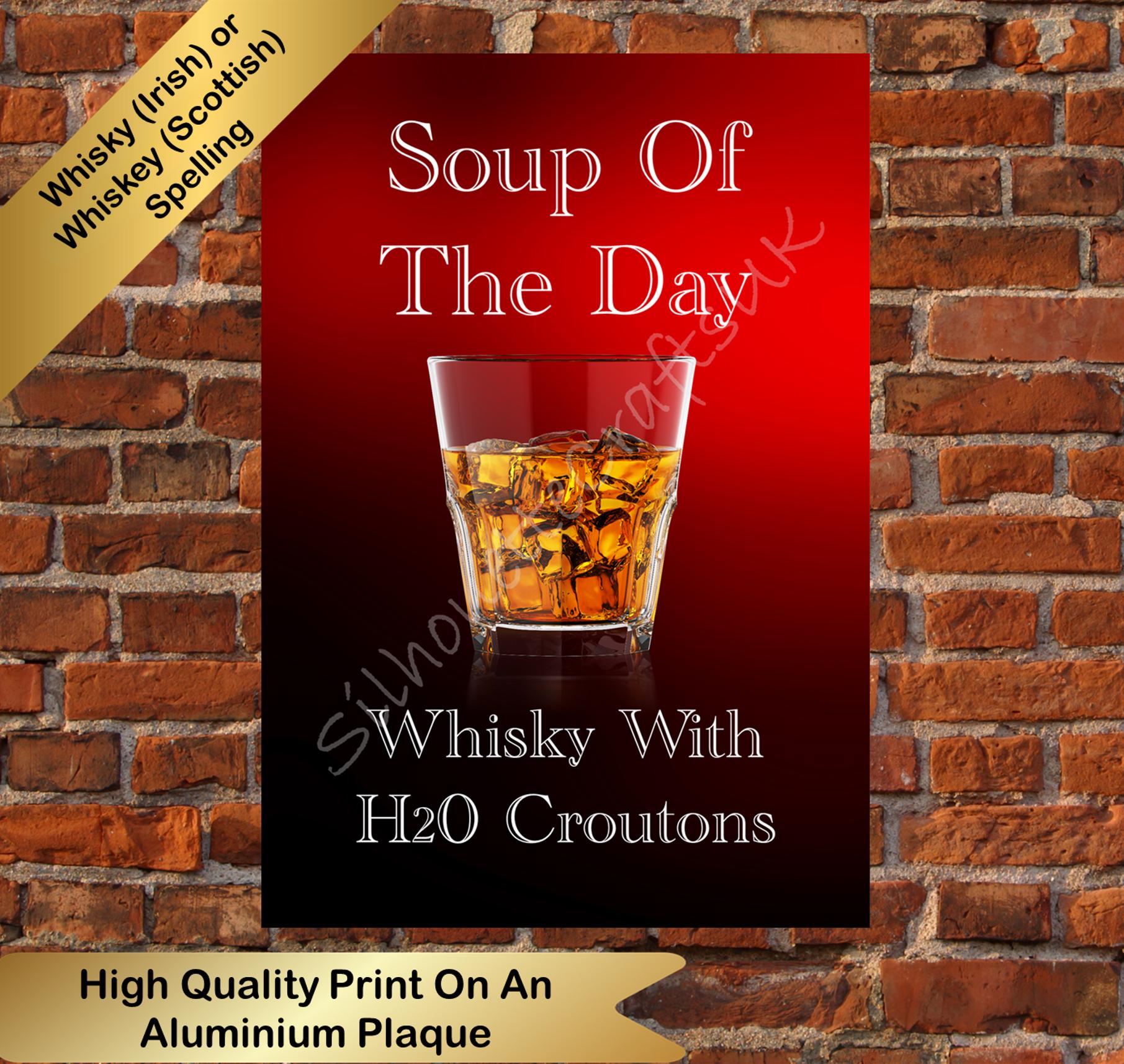 Funny Whisky H2O Croutons Metal Poster: Bar, Man Cave Sign